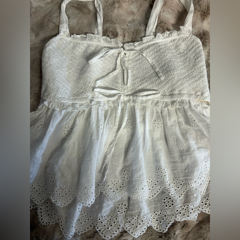 American Eagle Outfitters White Eyelet Peplum Tank - Picture 7 of 9